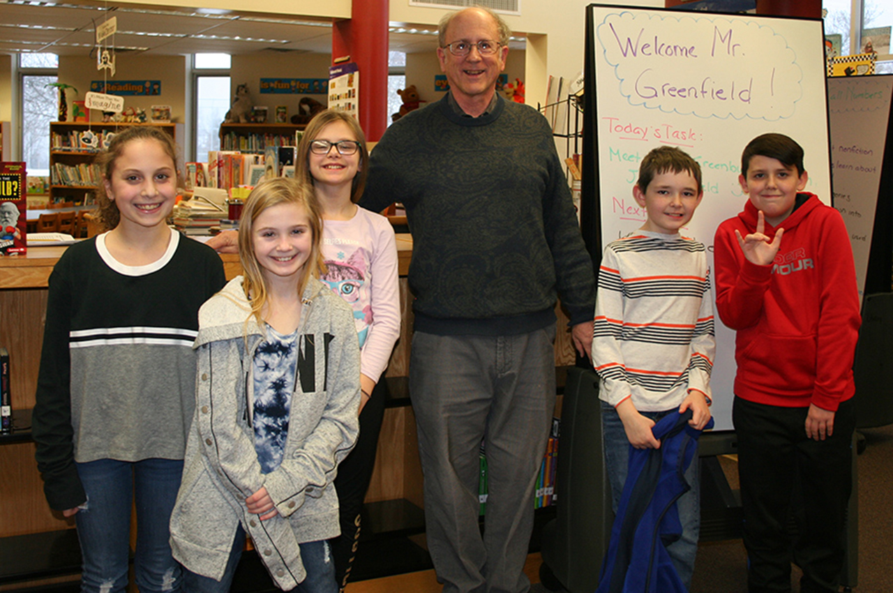 North Greenbush Historian Jim Greenfield visits with students