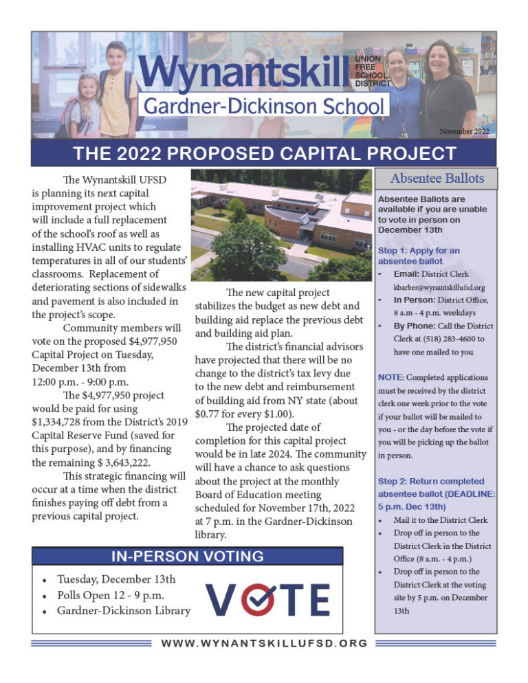 Capital Project Vote Wynantskill Union Free School District