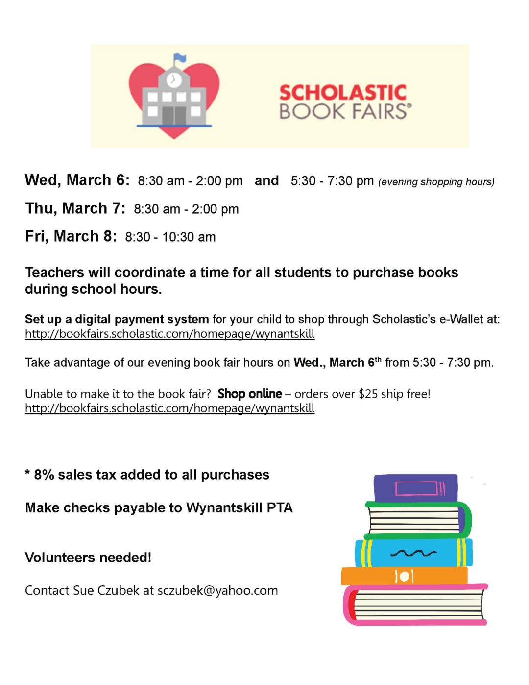Wynantskill PTA’s Scholastic Book Fair 3/63/8 Wynantskill Union
